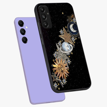 Pearls Universe Object Glass Case displayed in angled mockup highlighting celestial pearl design with dreamy aesthetic.