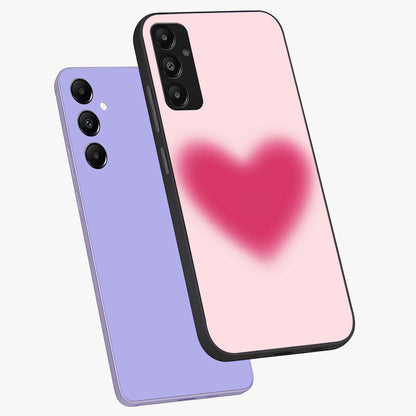 Pink Aura Heart Glass Case displayed in angled mockup highlighting vibrant pink heart design with dreamy aura aesthetic.