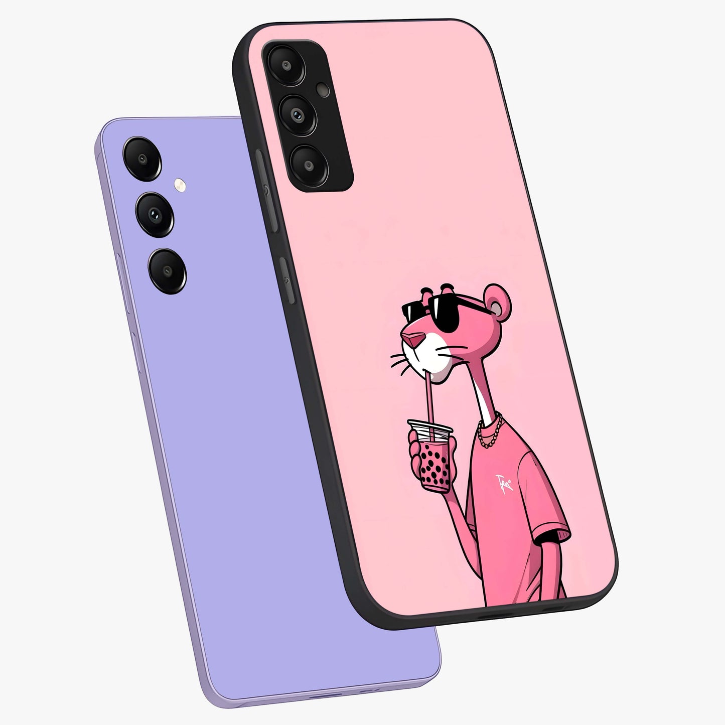 Pink Panther Glass Case displayed in angled mockup highlighting playful cartoon character design with vibrant pink aesthetic.