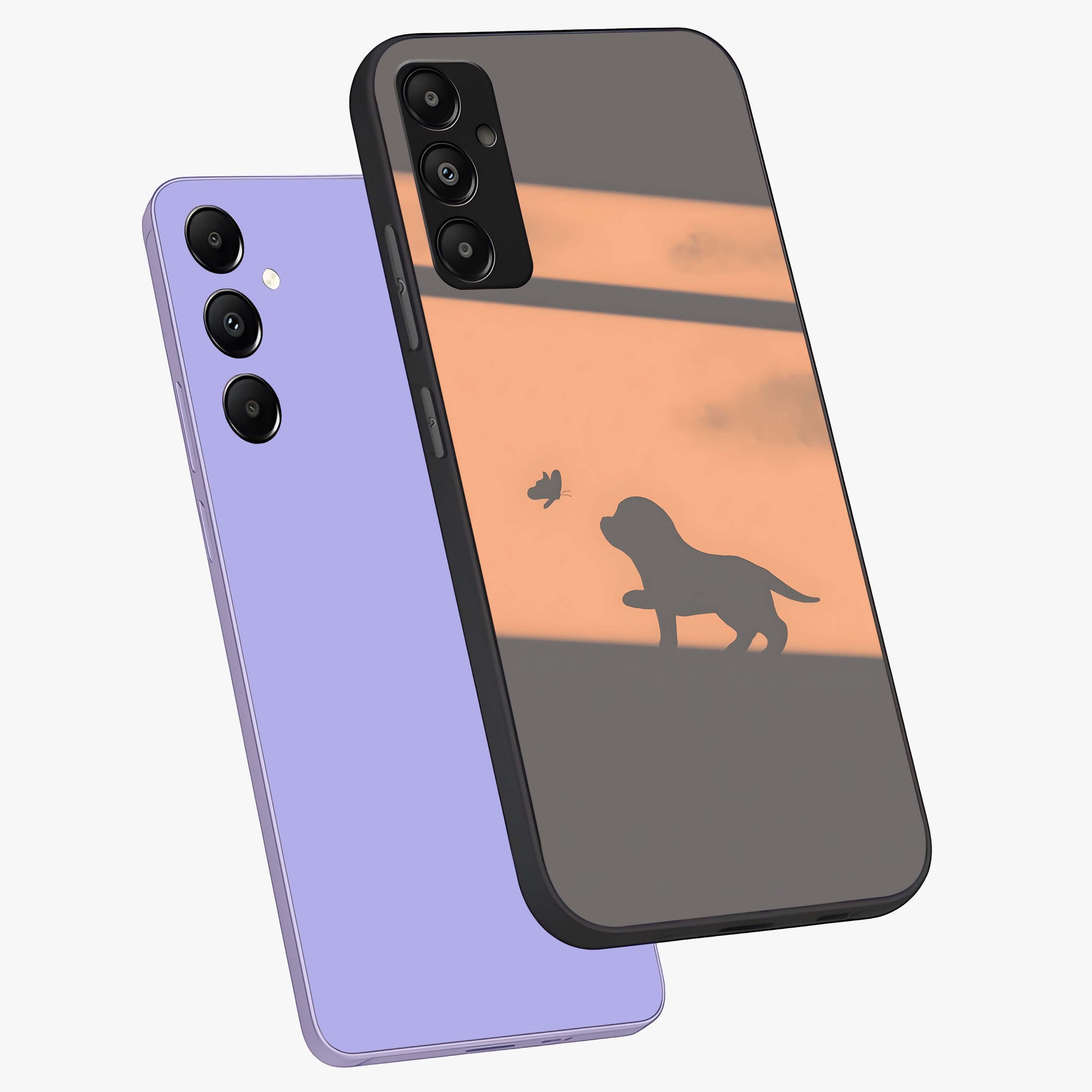 Puppy Shadow Art Glass Case displayed in angled mockup highlighting playful dog illustration with artistic shadow aesthetic.