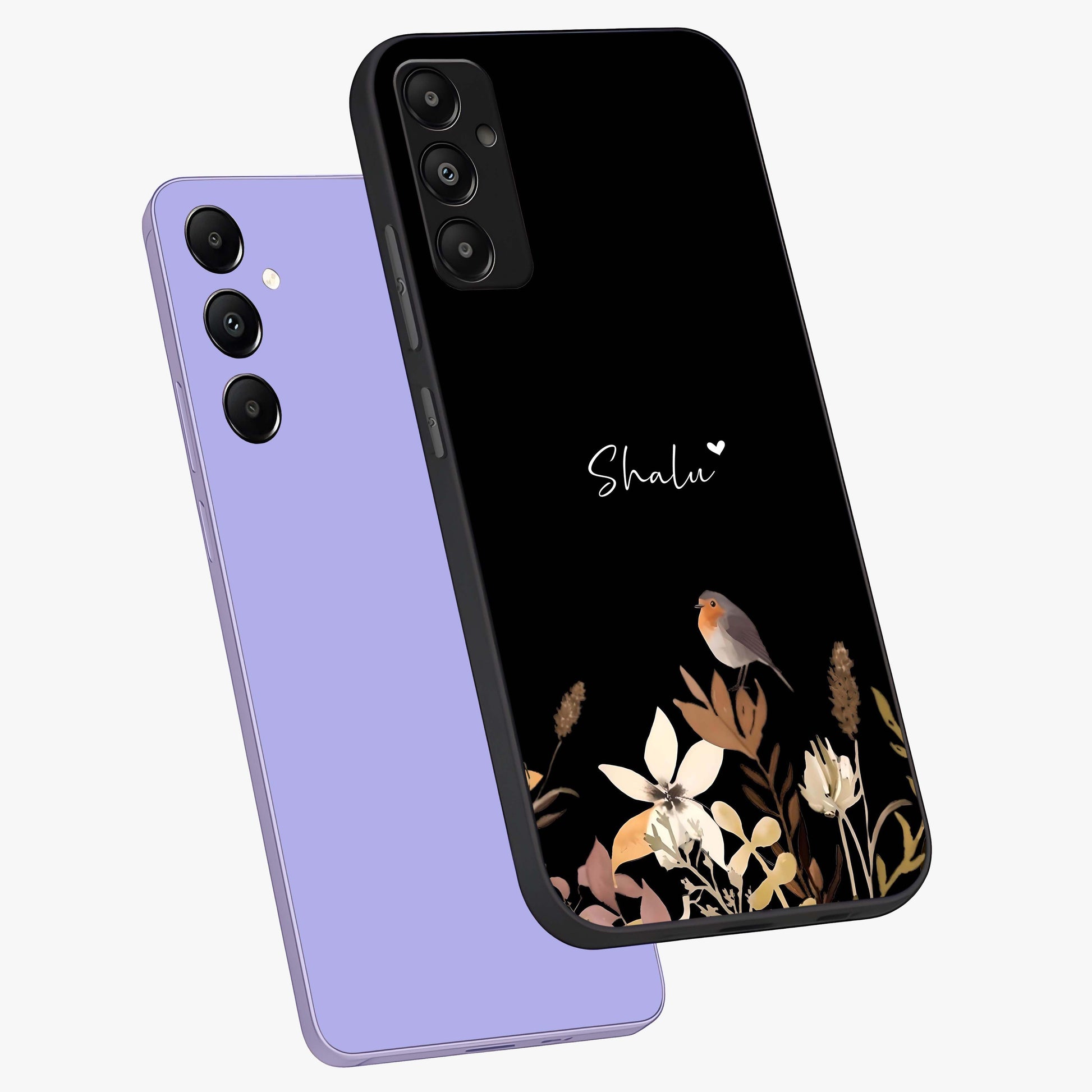 Quiet Garden Tune Custom Name Glass Case displayed in angled mockup highlighting delicate floral garden design with custom name feature.