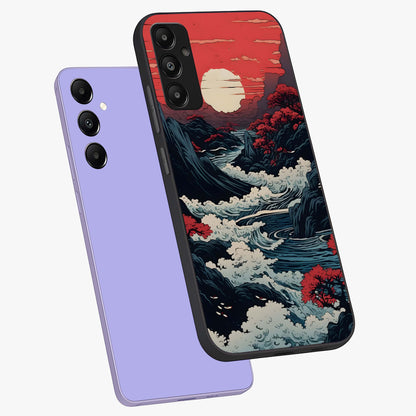 Red Sunset Scenery Glass Case displayed in angled mockup highlighting glowing sunset sky design with scenic aesthetic.