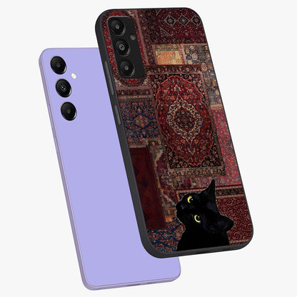 Regal Magic Cat Apple Glass Case displayed in angled mockup highlighting whimsical feline design with fantasy aesthetic.