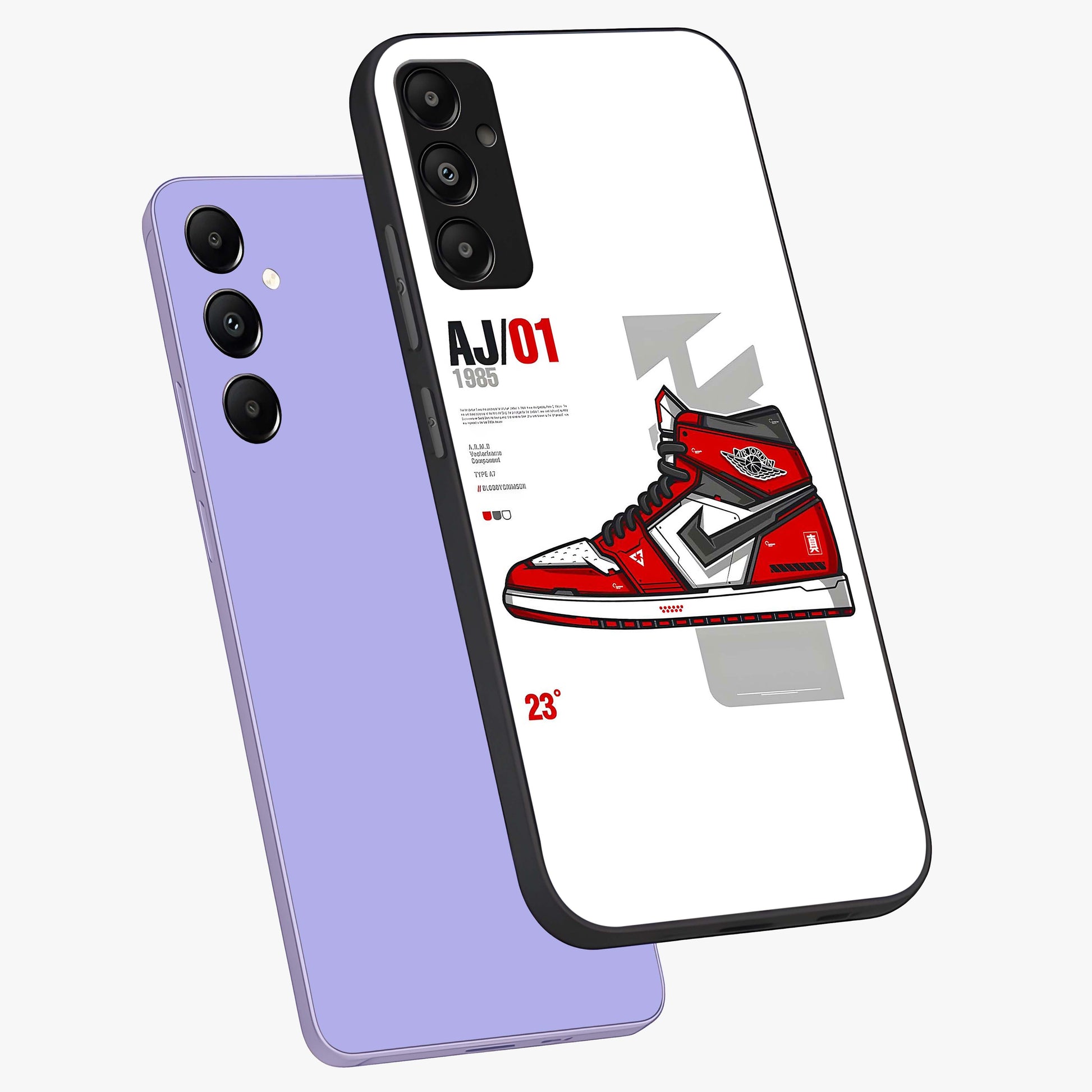 Retro Sneaker Blueprint Glass Case displayed in angled mockup highlighting detailed shoe design with sporty retro aesthetic.