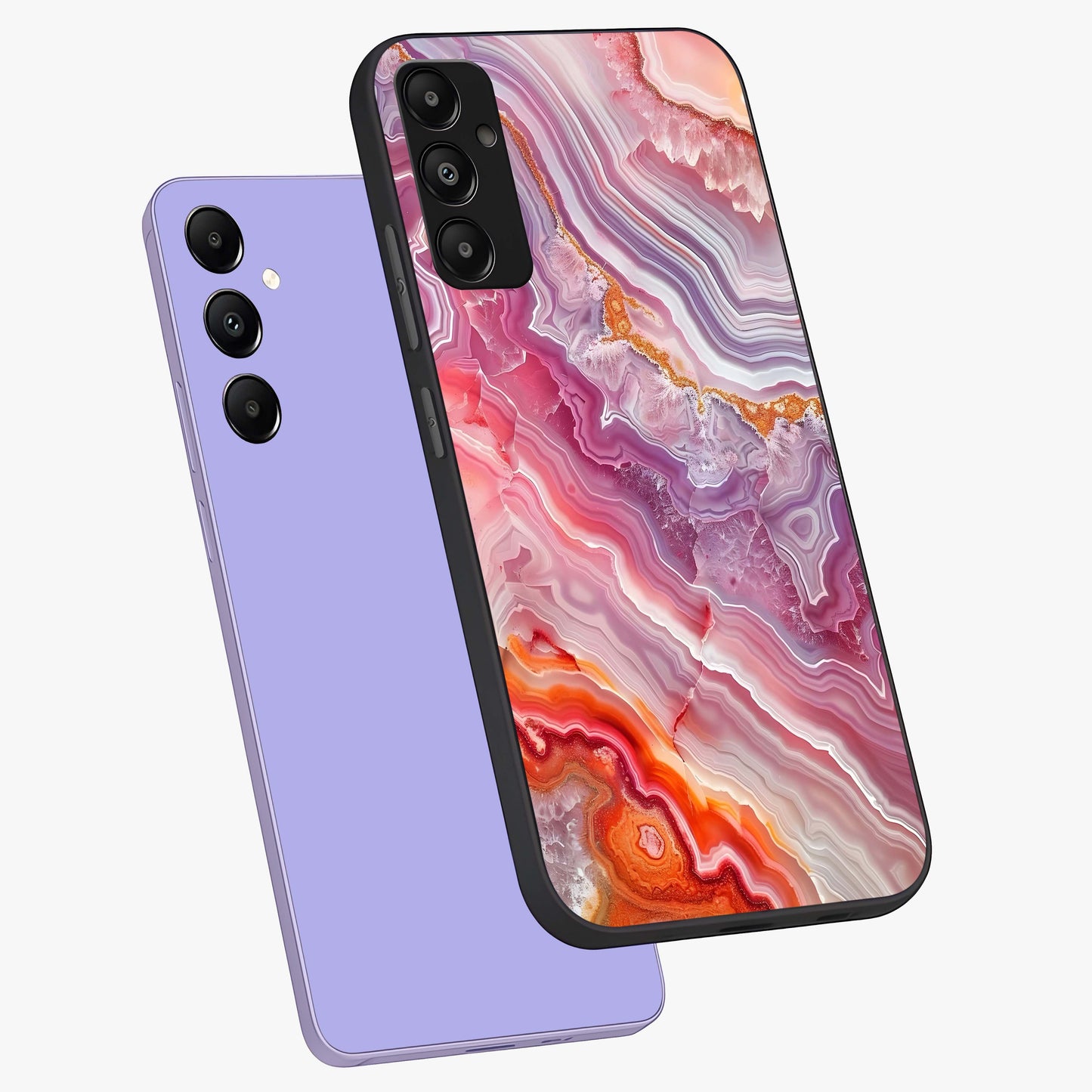 Rose Quartz Marble Glass Case displayed in angled mockup highlighting elegant marble pattern with soft aesthetic style.