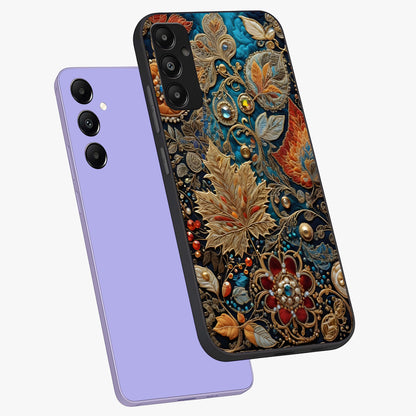 Royal Jewel Garden Glass Case displayed in angled mockup highlighting vibrant jewel inspired floral design with elegant aesthetic.
