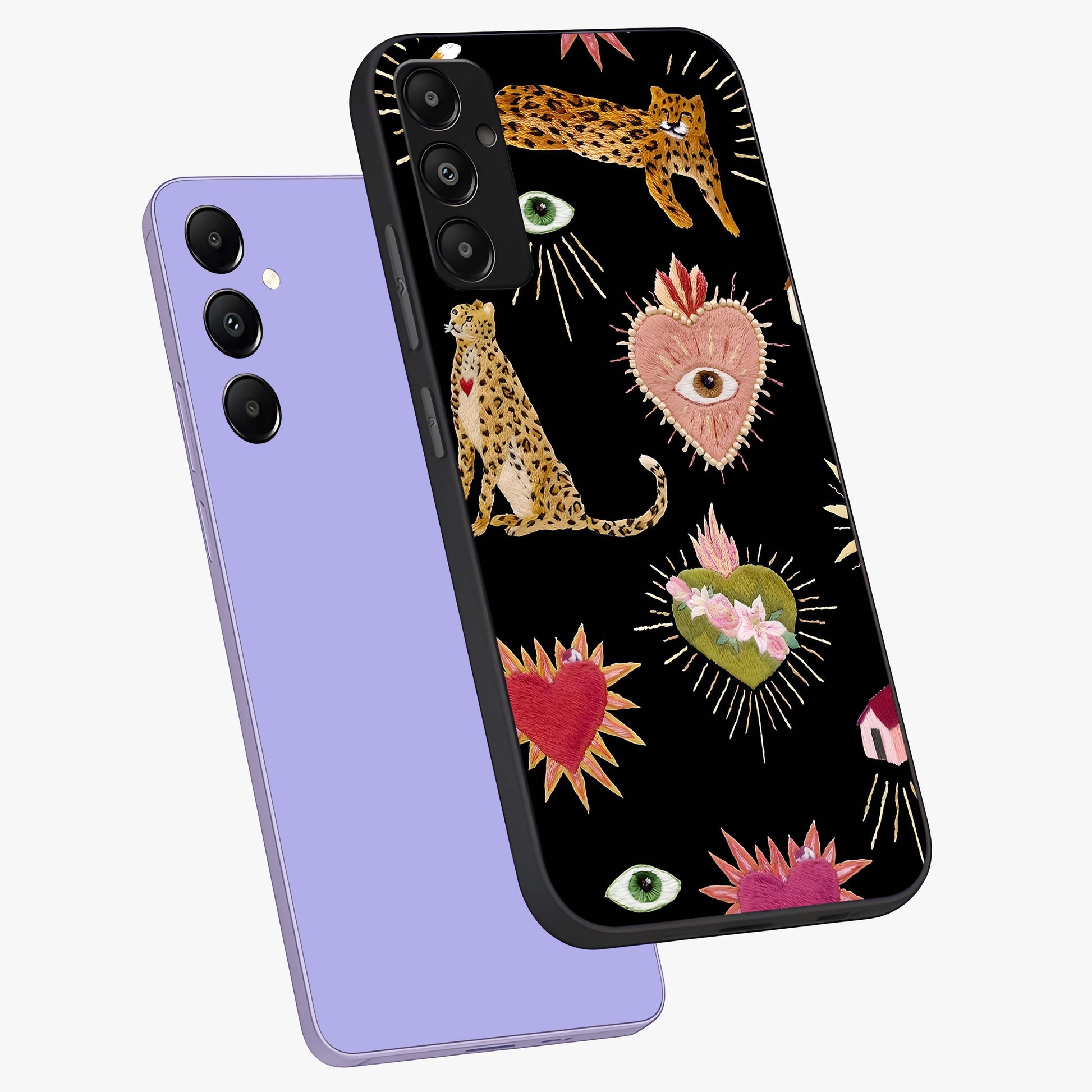 Sacred Jungle Heart Glass Case displayed in angled mockup highlighting lush tropical design with natural aesthetic style.