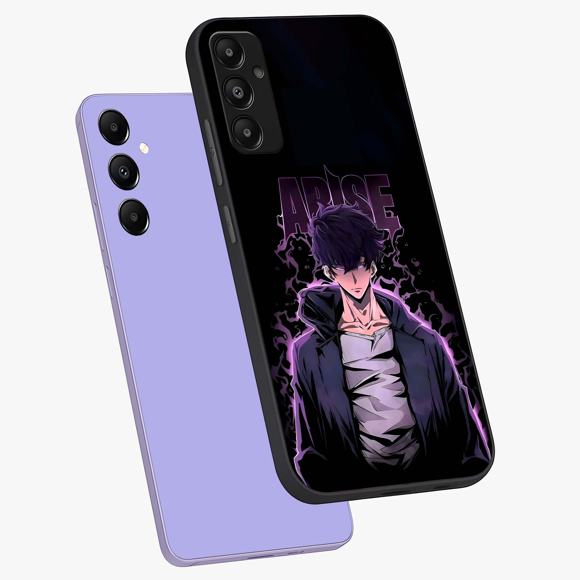 Shadow Monarch Awakening Glass Case displayed in angled mockup highlighting dramatic shadow warrior design with fantasy aesthetic.
