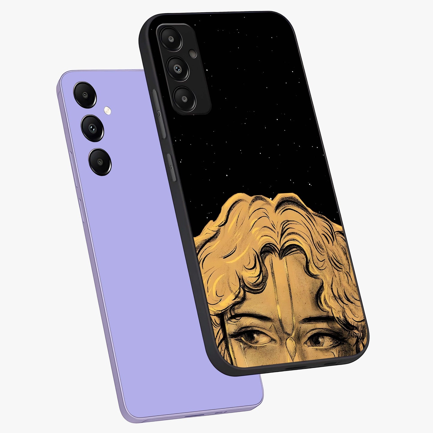 Shri Krishna Art Glass Case displayed in angled mockup highlighting spiritual Krishna illustration with divine aesthetic.