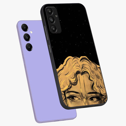 Shri Krishna Art Glass Case displayed in angled mockup highlighting spiritual Krishna illustration with divine aesthetic.