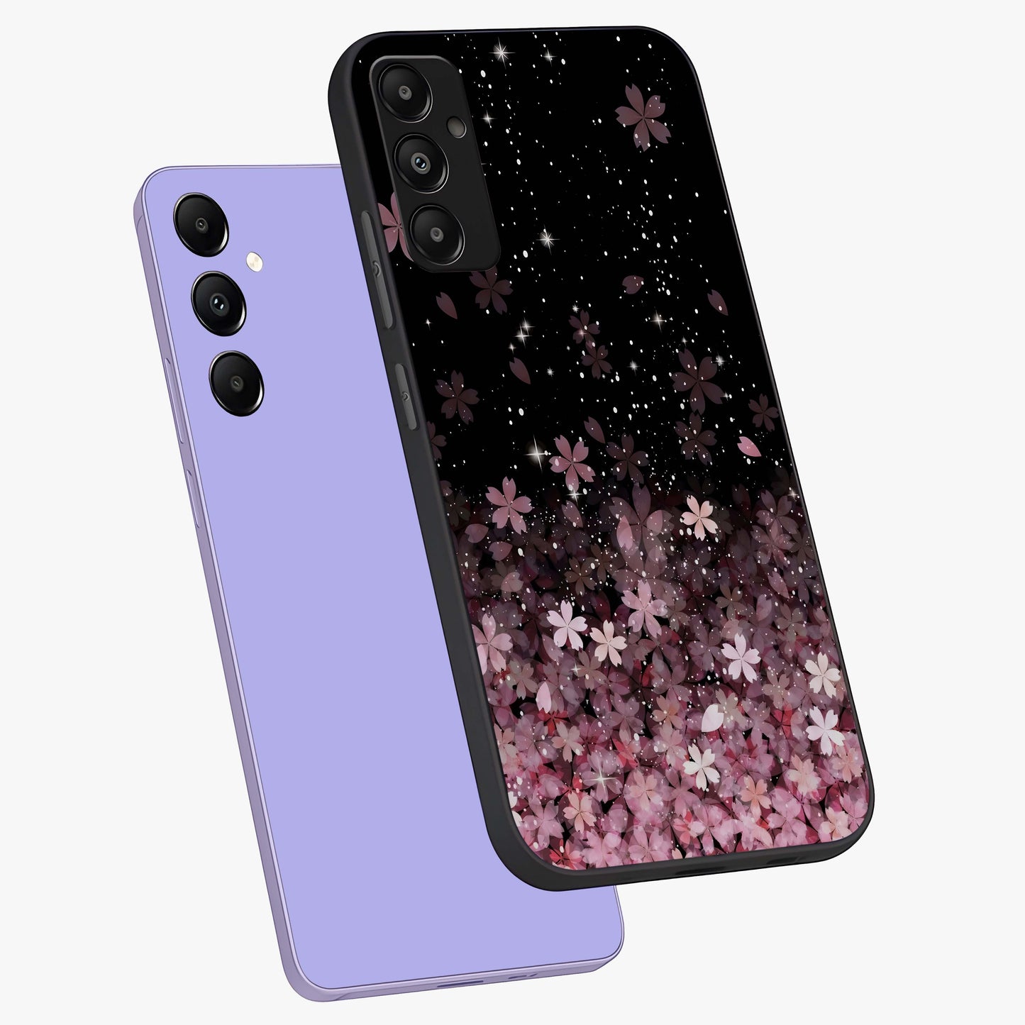 Small Starry Flowers Glass Case displayed in angled mockup highlighting tiny flower pattern with celestial aesthetic style.