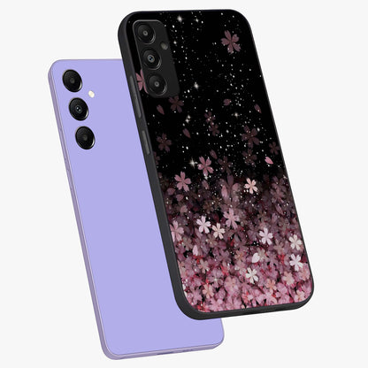 Small Starry Flowers Glass Case displayed in angled mockup highlighting tiny flower pattern with celestial aesthetic style.