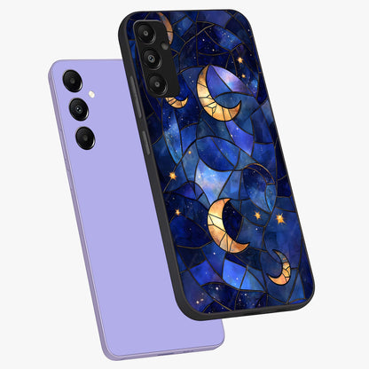 Starlit Sky Tapestry Glass Case displayed in angled mockup highlighting celestial night pattern with artistic aesthetic style.