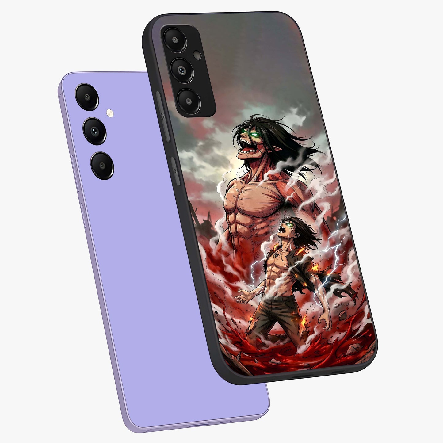 Titan Awakening Fury Glass Case displayed in angled mockup highlighting dramatic giant warrior design with bold anime aesthetic.