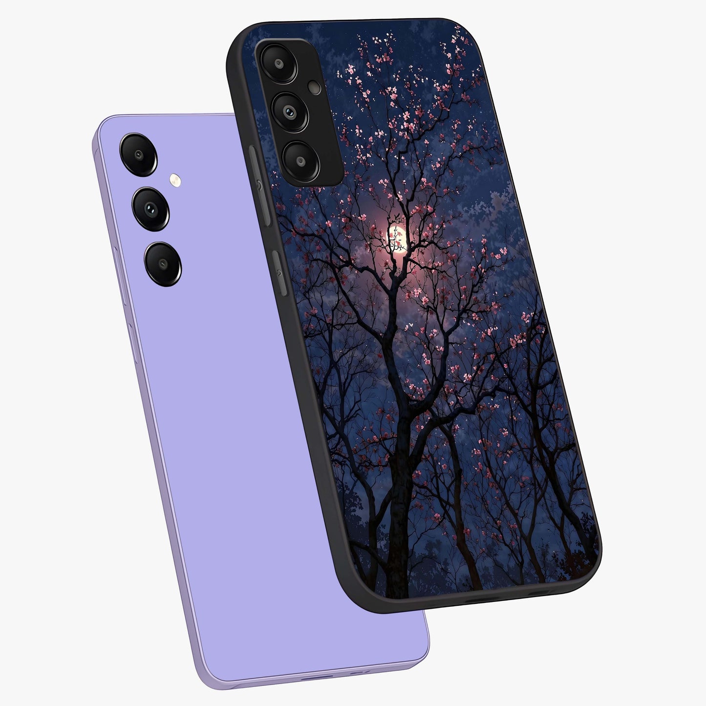 Twilight Sakura Serenade Glass Case displayed in angled mockup highlighting delicate sakura flower design with dreamy aesthetic.