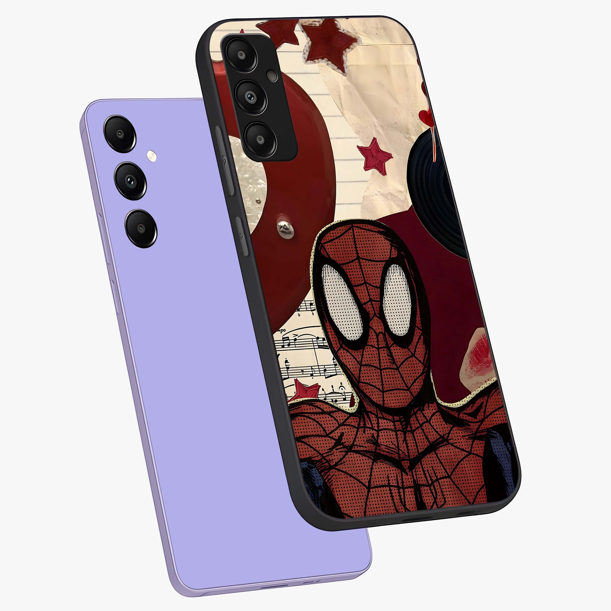 Web Warrior Vibes Glass Case displayed in angled mockup highlighting dynamic web design with comic style aesthetic.