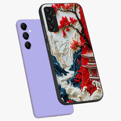 Whispers Of Sakura Waves Glass Case displayed in angled mockup highlighting flowing sakura design with soft floral aesthetic.