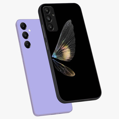 Whispers Of Wings Glass Case displayed in angled mockup highlighting soft feather design with celestial aesthetic style.