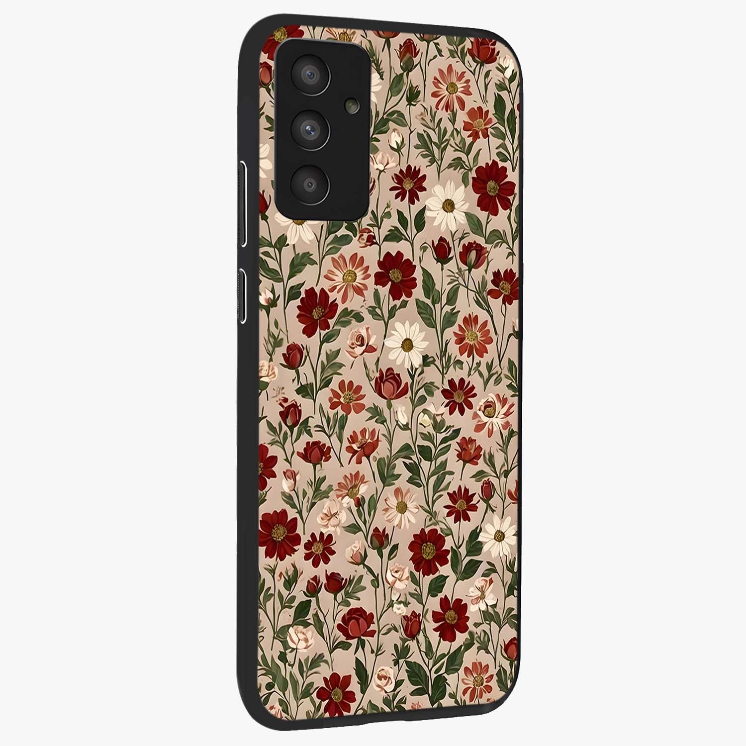 Biege Flower With Leaf Glass Case upright view showcasing delicate beige flower illustration with clean botanical style.