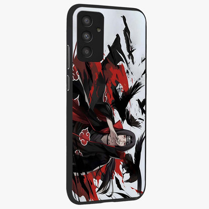 Crimson Crow Illusion Glass Case upright view showcasing striking crow illusion artwork with intense crimson theme.