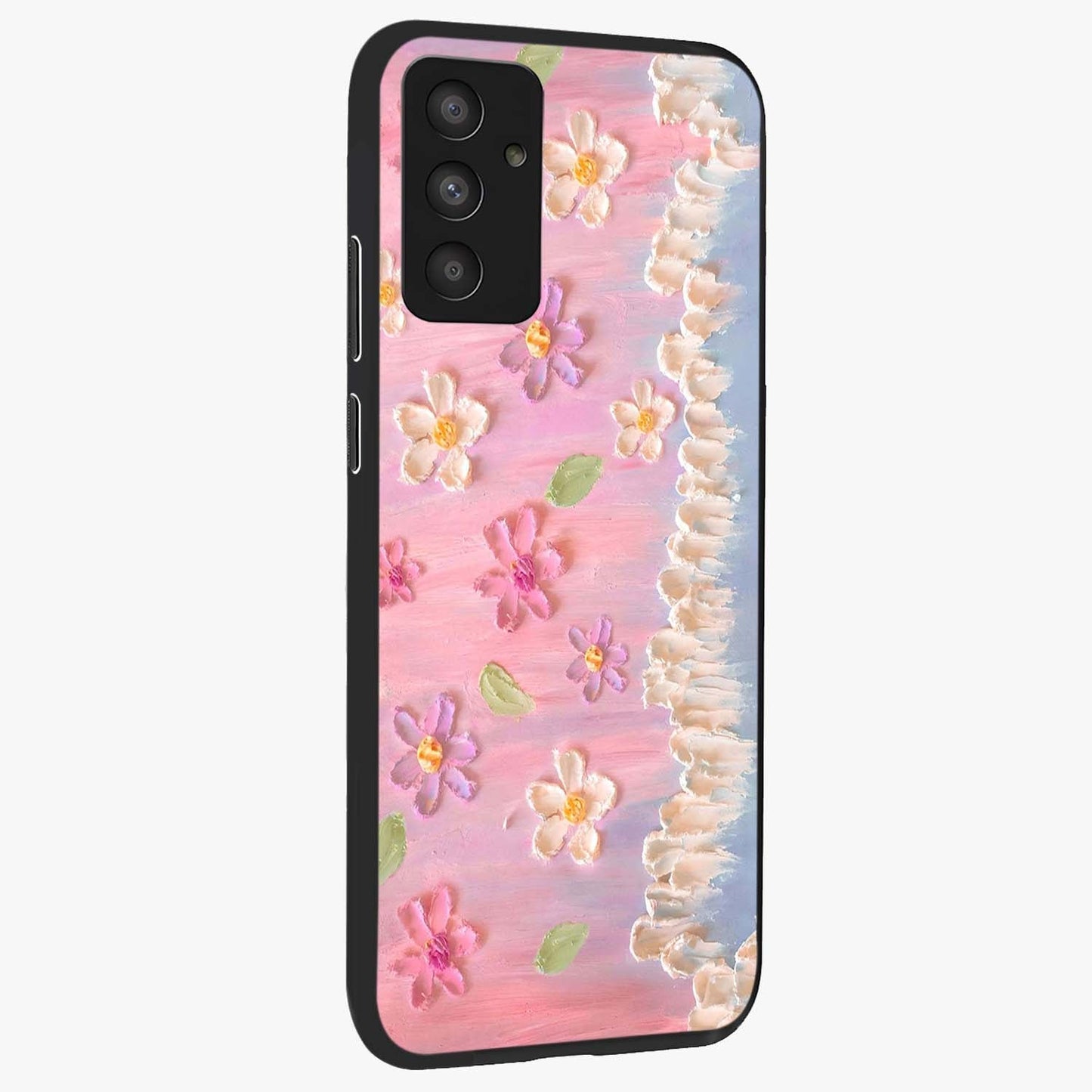 Dreamy Painted Garden Glass Case upright view showcasing vibrant floral garden artwork with artistic nature theme.