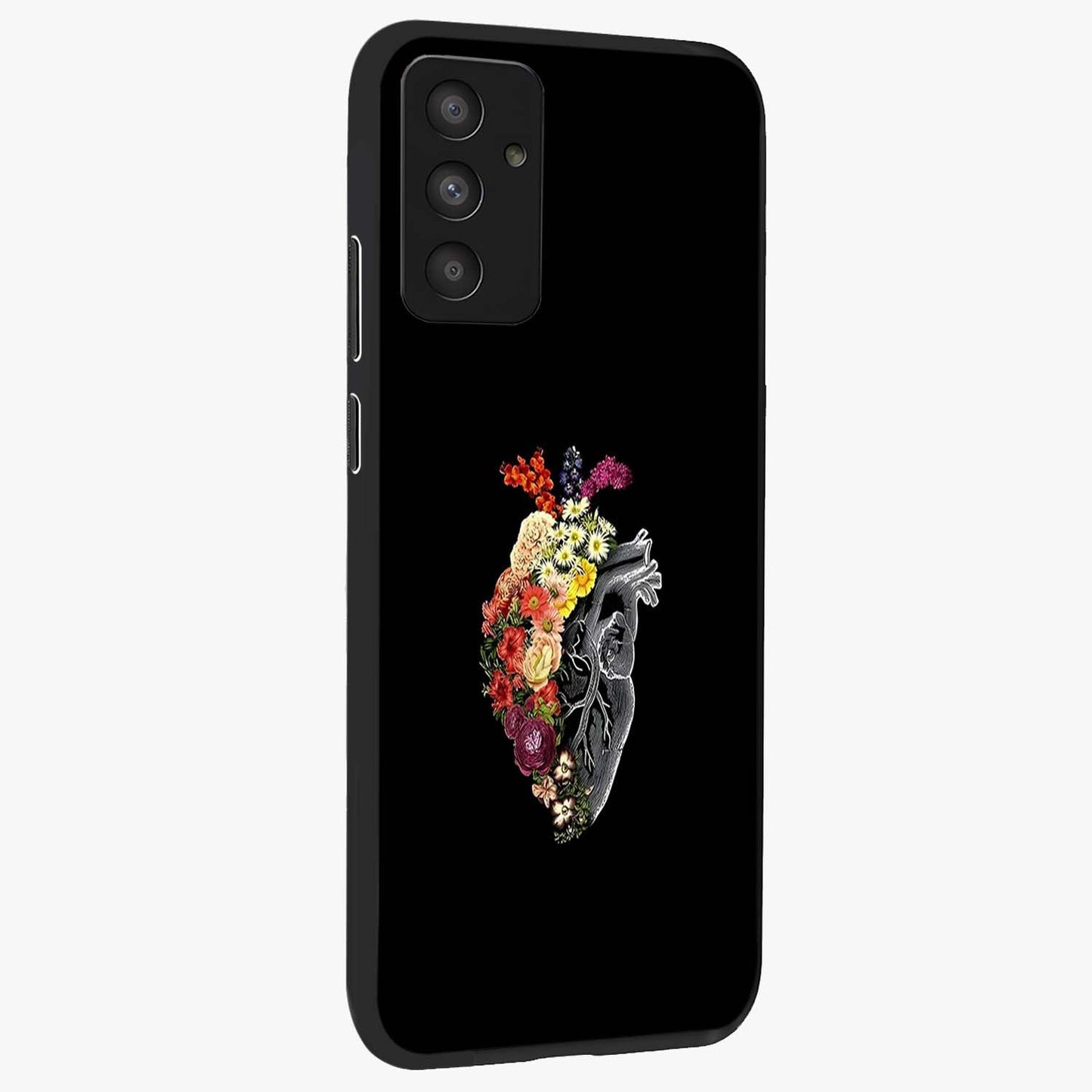 Heart With Flowers Glass Case upright view showcasing decorative heart and floral artwork with sweet romantic theme.