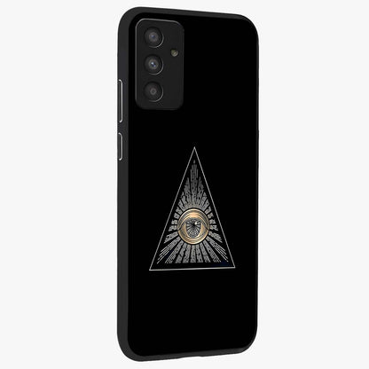 Illuminati Evil Glass Case upright view showcasing striking illuminati artwork with mysterious symbolic theme.