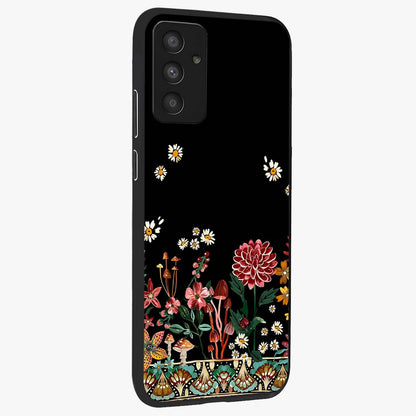 Midnight Bloom Pattern Glass Case upright view showcasing decorative floral artwork with deep night themed palette.