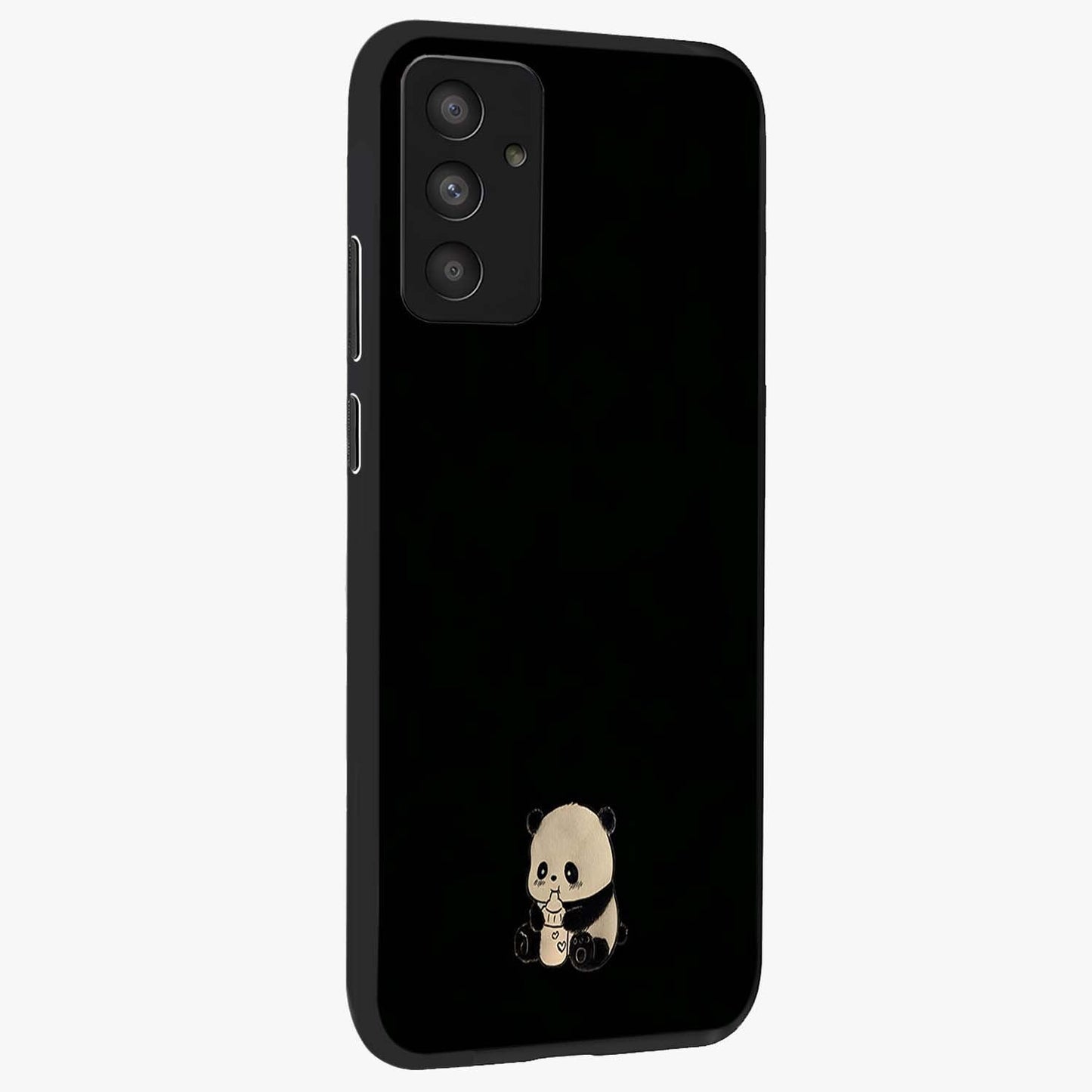Midnight Panda Love Glass Case upright view showcasing charming panda artwork with playful romantic theme.