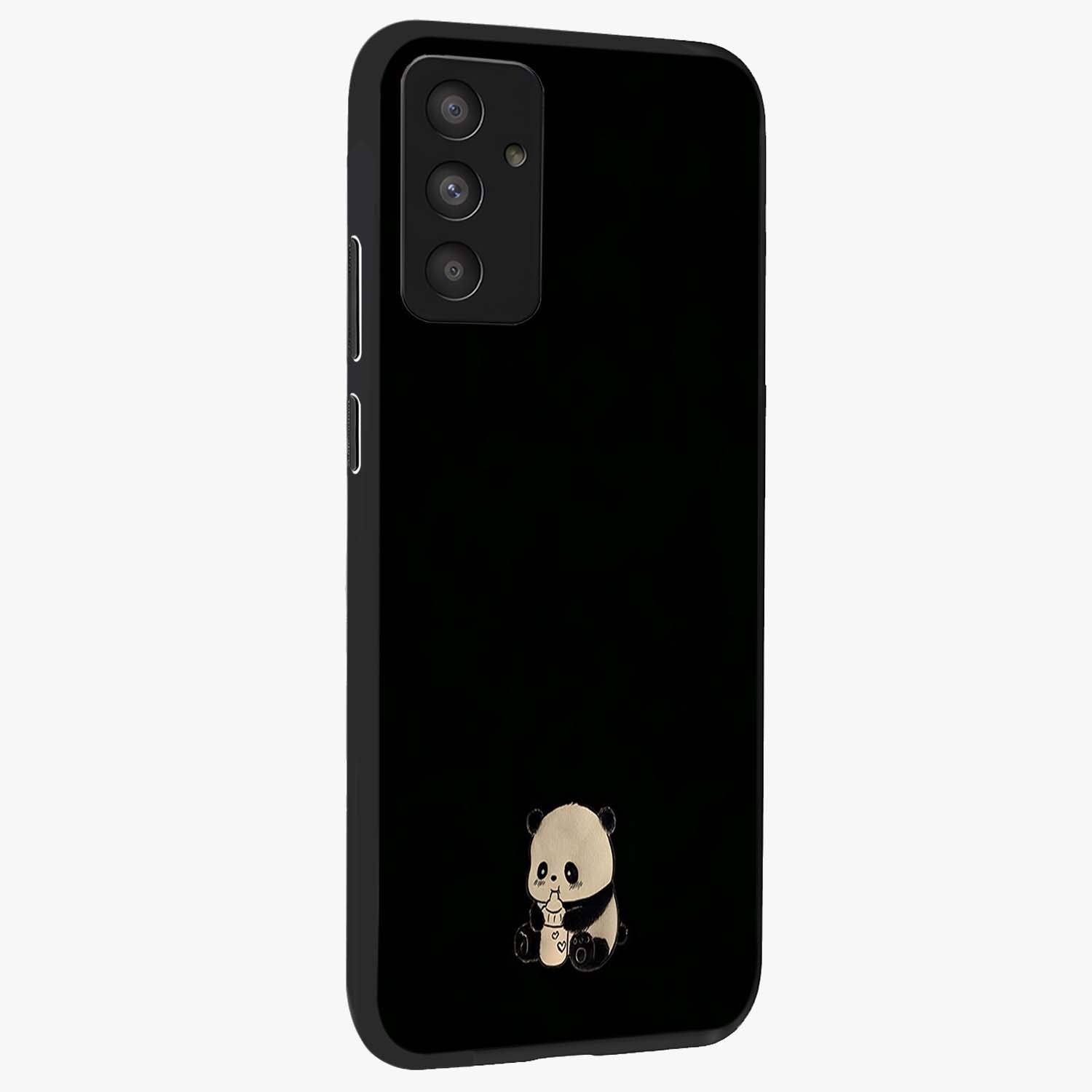 Midnight Panda Love Glass Case upright view showcasing charming panda artwork with playful romantic theme.