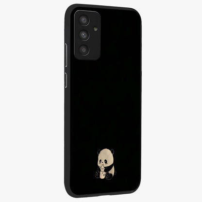 Midnight Panda Love Glass Case upright view showcasing charming panda artwork with playful romantic theme.