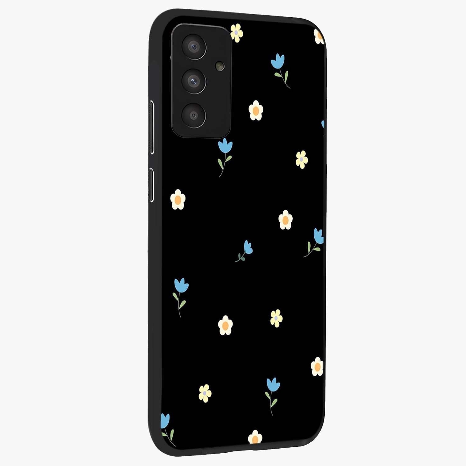 Minimal Petal Whispers Glass Case upright view showcasing elegant floral artwork with modern minimalist style.