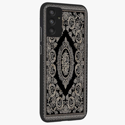 Noir Bloom Elegance Glass Case upright view showcasing graceful floral artwork with luxurious dark theme.