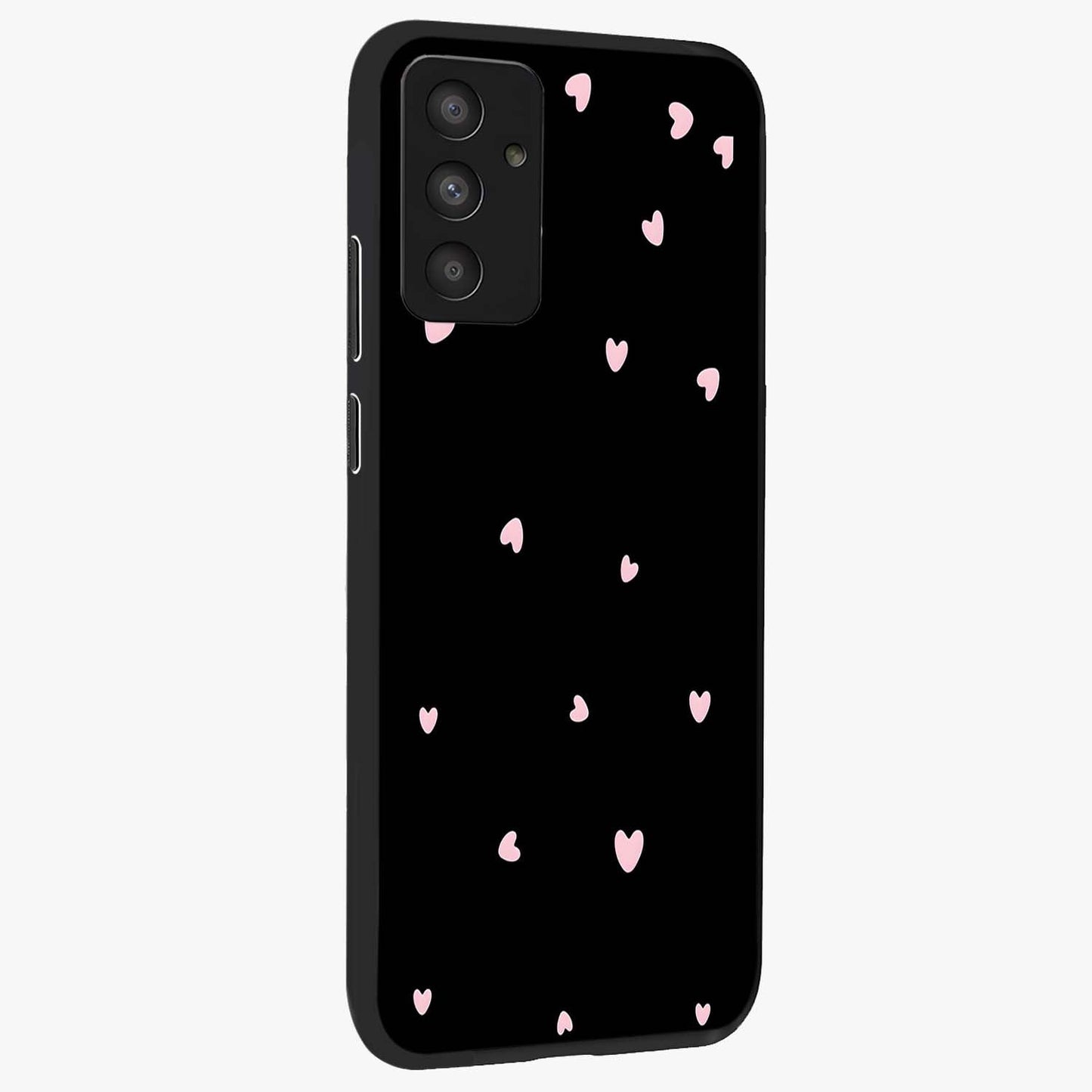 Pink Love Drops Glass Case upright view showcasing charming heart drop artwork with romantic playful theme.