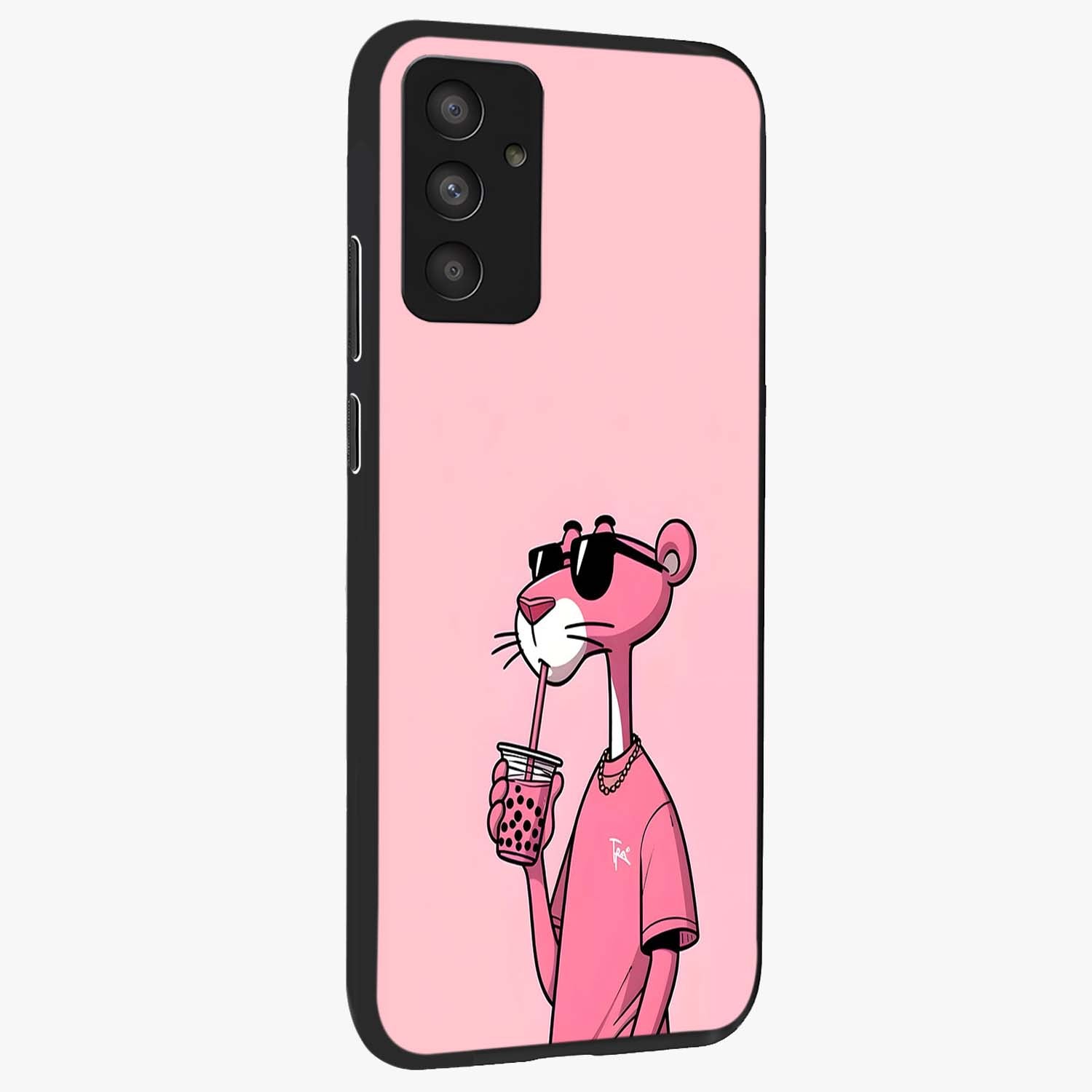Pink Panther Glass Case upright view showcasing fun animated artwork with stylish retro cartoon theme.