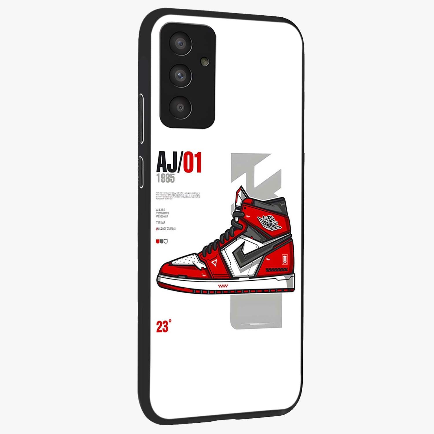 Retro Sneaker Blueprint Glass Case upright view showcasing stylish sneaker illustration with vintage streetwear theme.