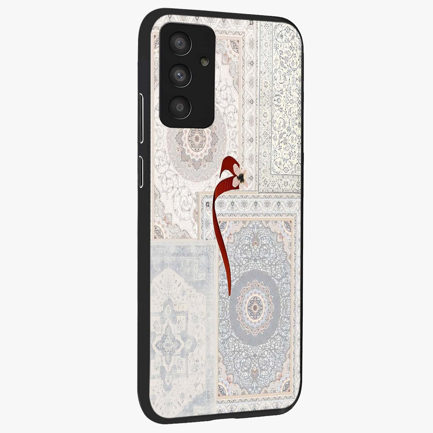 White Aesthetic Bow Glass Case upright view showcasing delicate ribbon bow artwork with cute minimalist theme.