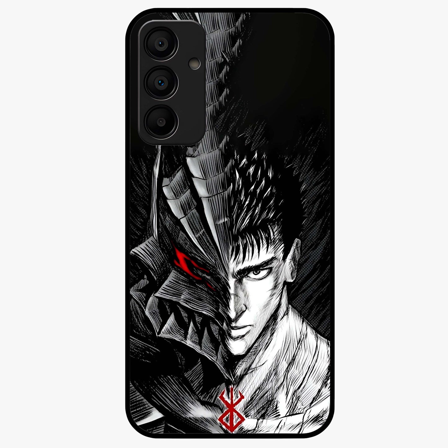 Berserker Blood Oath Glass Case showing flat back view with fierce warrior inspired artwork and glossy glass finish.