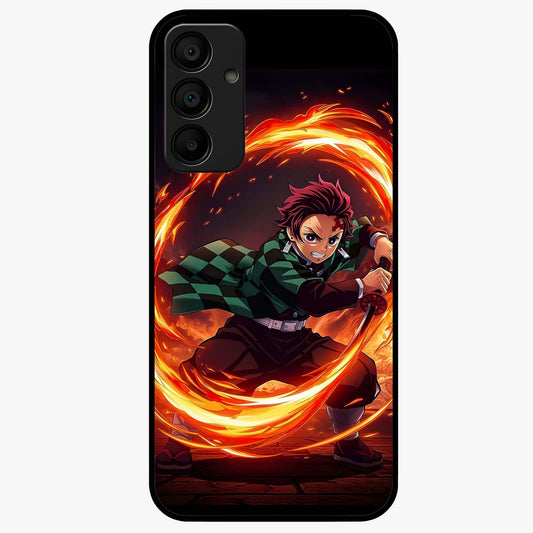 Blazing Sword Resolve Glass Case showing flat back view with fiery sword artwork and glossy glass finish.