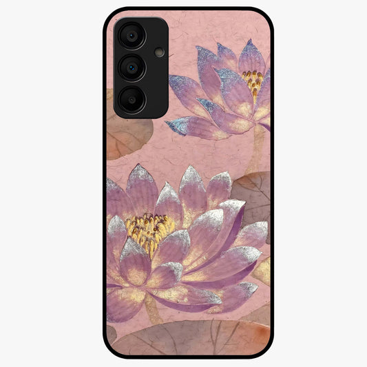 Blossom Mist Lotus Glass Case showing flat back view with serene lotus blossom artwork and glossy glass finish.