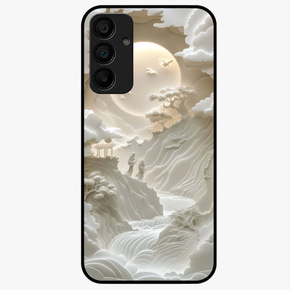 Celestial Origami Glass Case showing flat back view with artistic origami inspired celestial artwork and glossy glass finish.