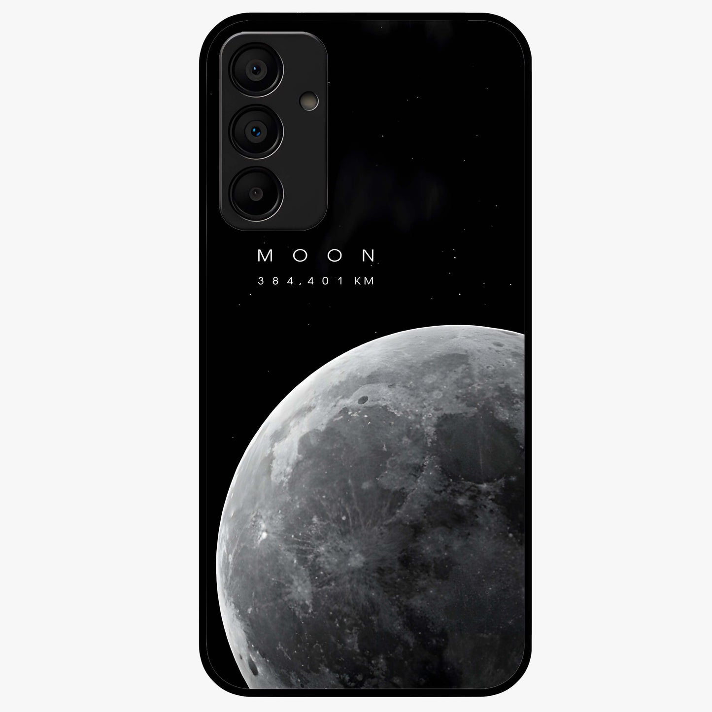 Cosmic Moon Glow Glass Case showing flat back view with glowing moon artwork and glossy glass finish.