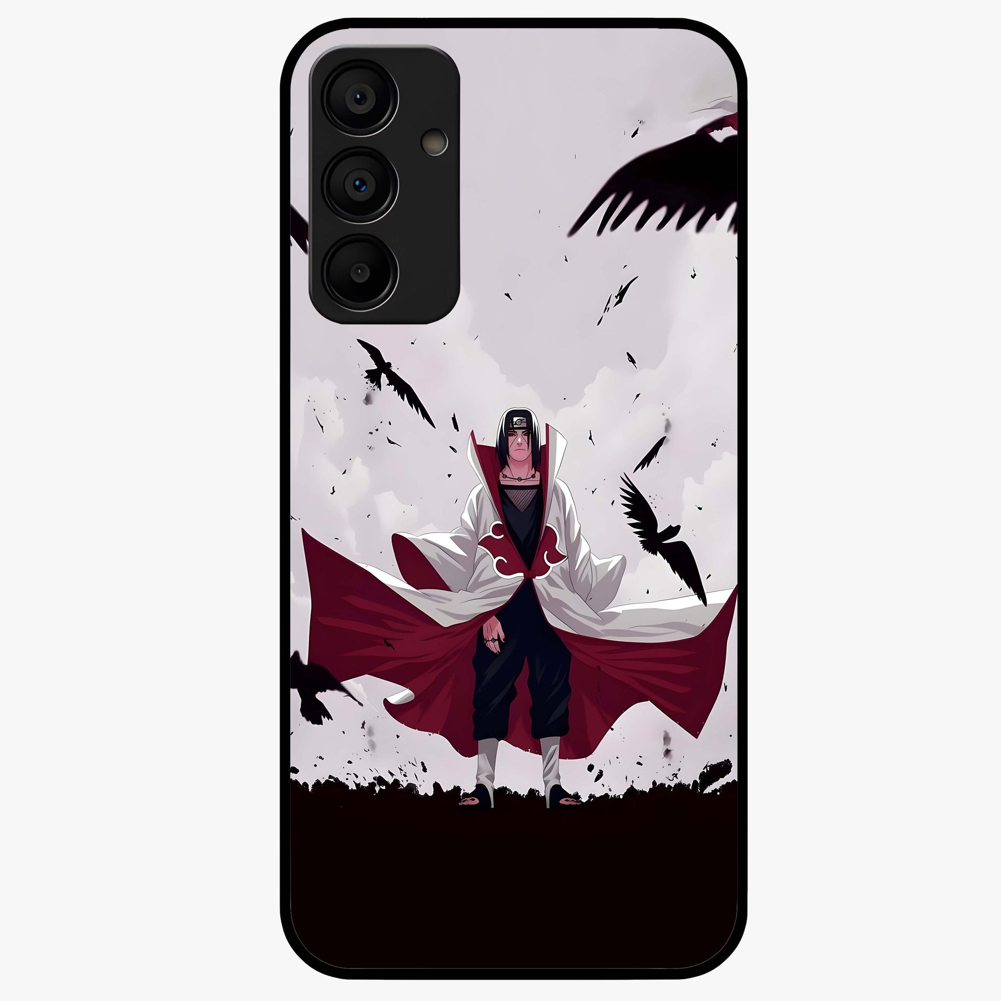 Crimson Crow Ascension Glass Case showing flat back view with mystical crow artwork and glossy glass finish.