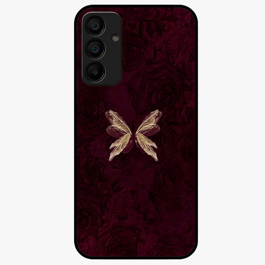 Crimson Fade Butterfly Glass Case showing flat back view with fading butterfly artwork and glossy glass finish.