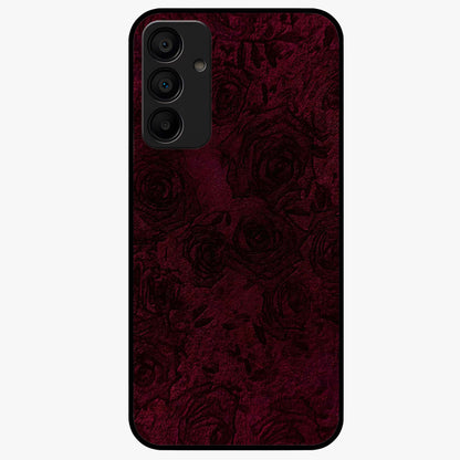 Crimson Fade Flow Glass Case showing flat back view with flowing crimson gradient artwork and glossy glass finish.