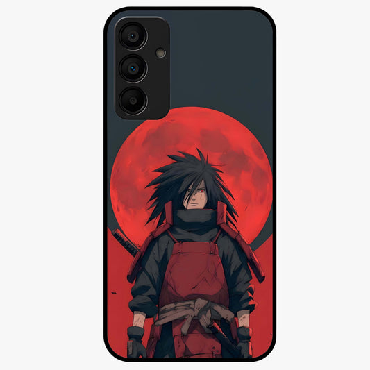 Crimson Moon Warlord Glass Case showing flat back view with mystical moon warrior artwork and glossy glass finish.