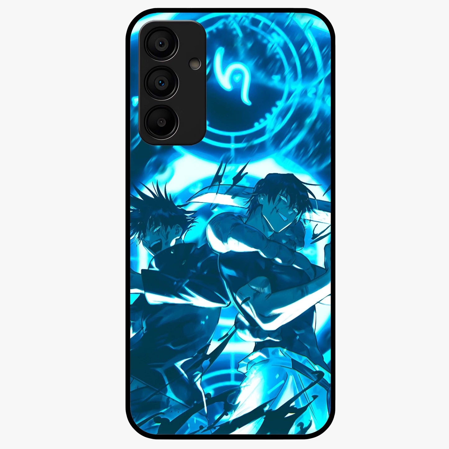 Cursed Energy Clash Glass Case showing flat back view with intense cursed energy artwork and glossy glass finish.