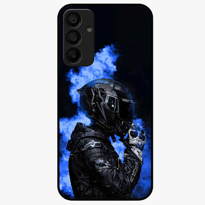 Cyber Sentinel Protocol Glass Case showing flat back view with futuristic cyber themed artwork and glossy glass finish.