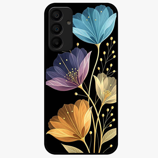 Delicate Multicolor Flowers Glass Case showing flat back view with vibrant floral artwork and glossy glass finish.