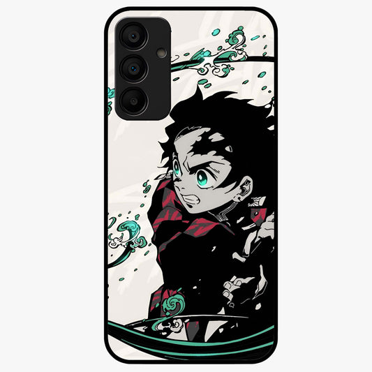 Demon Slayer Glass Case showing flat back view with bold anime inspired artwork and glossy glass finish.